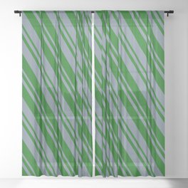[ Thumbnail: Slate Gray and Dark Green Colored Striped/Lined Pattern Sheer Curtain ]