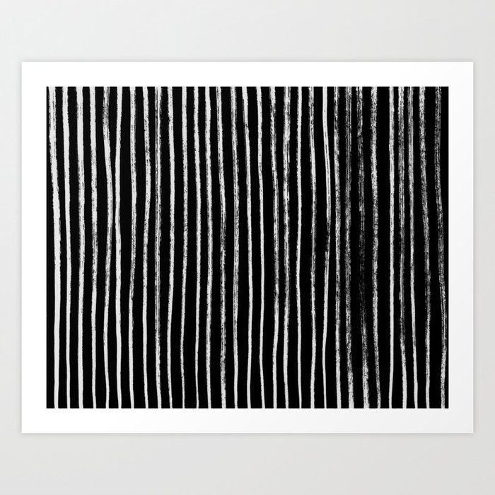 White Line Pattern on Black Art Print