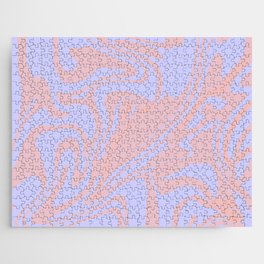 Periwinkle Blue And Blush Rose Pink Liquid Marble Abstract Pattern Jigsaw Puzzle