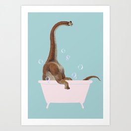 Brachiosaurus in Bathtub Art Print