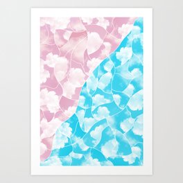 Mosaic Pattern with White Clouds on Pink and Blue Sky Art Print