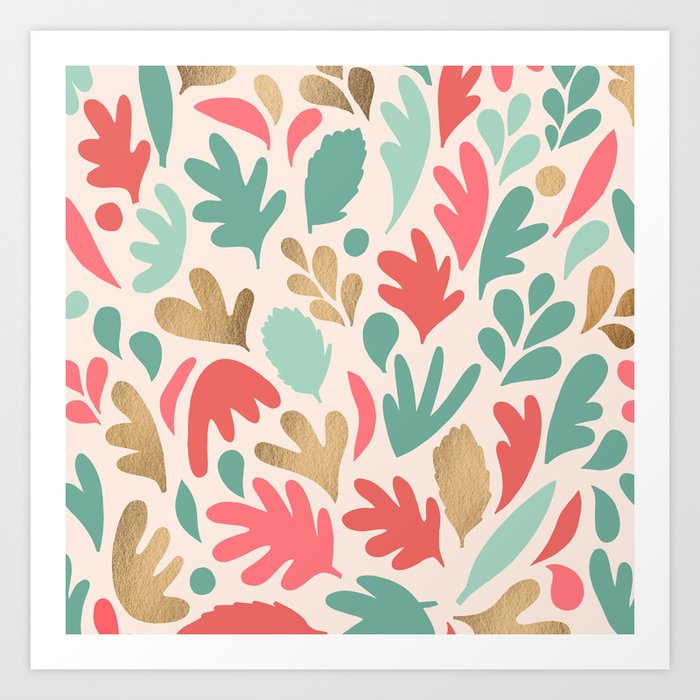 Matisse Autumnal leaf Pattern in Retro colours Art Print