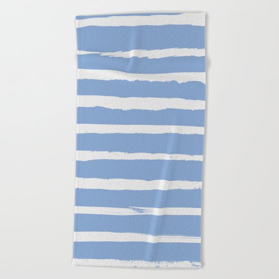 Irregular Hand Painted Stripes Light Blue Beach Towel