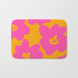 Abstract Retro Flowers Magenta Red Blooms On Orange Background Bath Mat