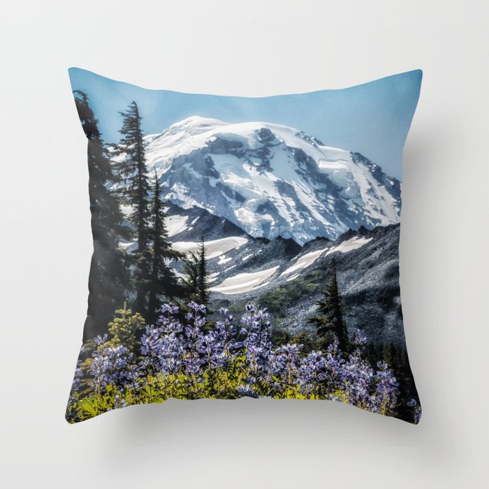 Scenic Art, Mt. Rainier, Mt. Rainier National Park, Spray Park Throw Pillow