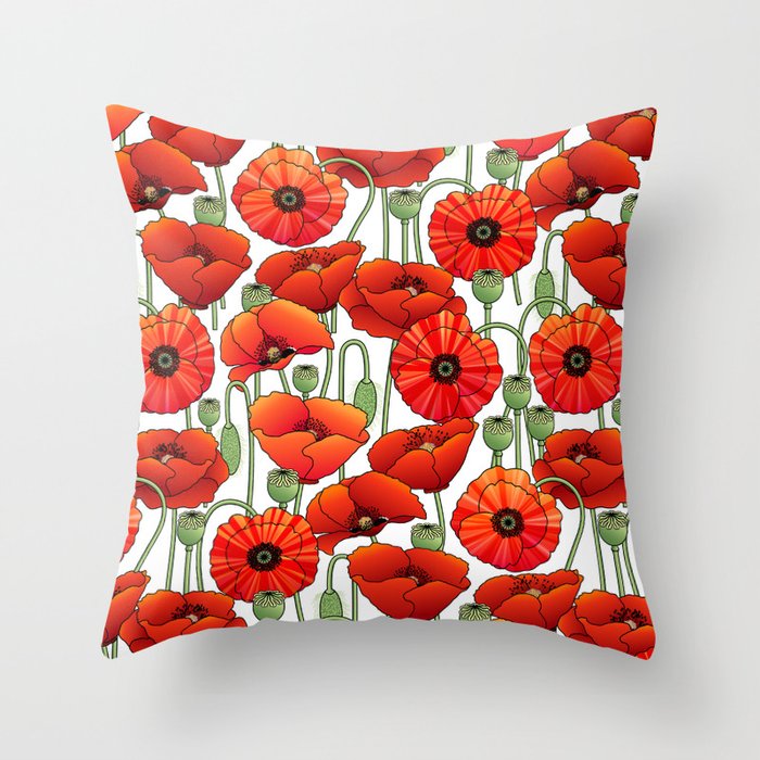 Modern Red Poppy Flower Pattern // Poppy Red Floral Throw Pillow