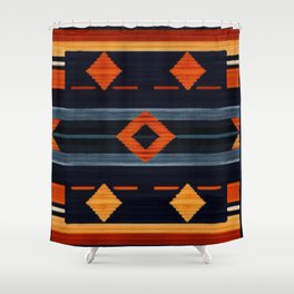 Navy Blue and Burnt Orange Aztec Shower Curtain