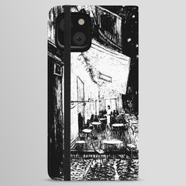 Cafe Terrace at Night By Vincent Van Gogh in Black and White iPhone Wallet Case