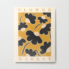 Flower market, Black yellow art, Retro print, Botanical, Aesthetic art, Exhibition poster, Abstract flowers Metal Print