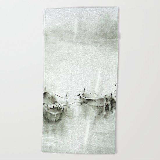 boats on the river Beach Towel