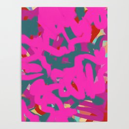Fuchsia Pink, Teal Green & Orange Rust Thick Abstract Poster