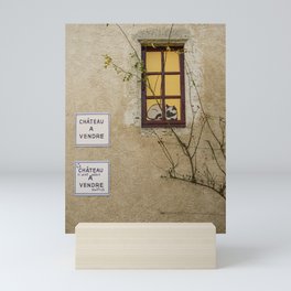 Castle on sale, castle no longer on sale | Cat illustration on a window and leafless plant Mini Art Print