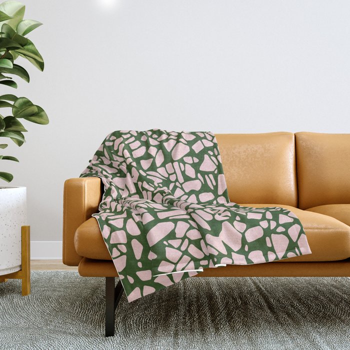 Stone Pattern Salmon Pink Olive Green Throw Blanket