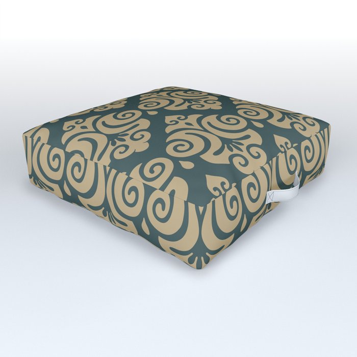 Victorian Modern Pattern in Forest Green and Gold Outdoor Floor Cushion