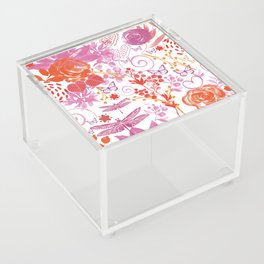 Red kitsch watercolor floral Acrylic Box