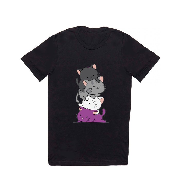 Asexual Pride Cats Anime - Ace Pride Cute Kitten Stack T Shirt