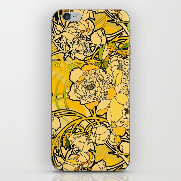 Alphonse mucha - flowers textile, yellow iPhone Skin