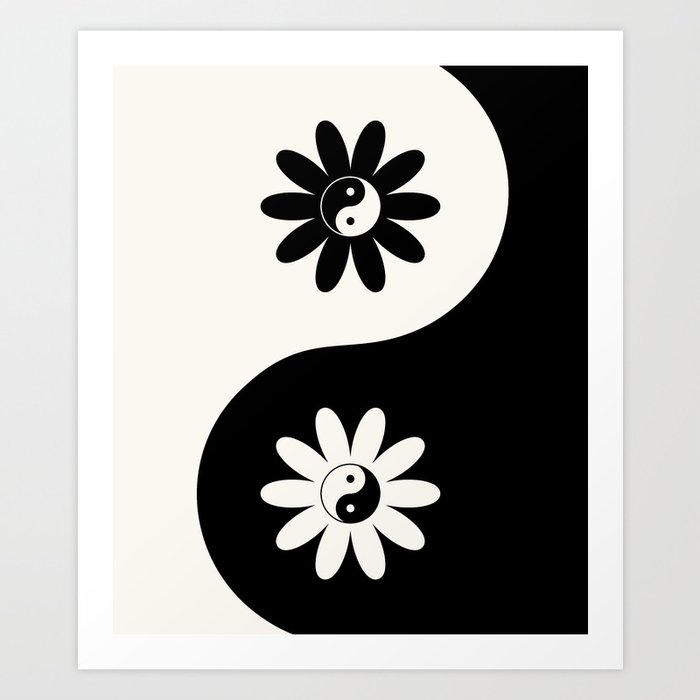 Yin Yang Flower in Black & White Art Print
