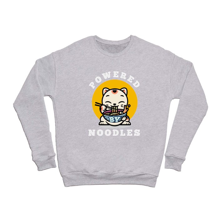 Powered By Noodles Happy Cat eating Noodle  Crewneck Sweatshirt