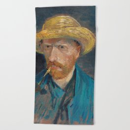 Impressionist Self-Portrait with Straw Hat and Pipe (1887) By Vincent Van Gogh Beach Towel