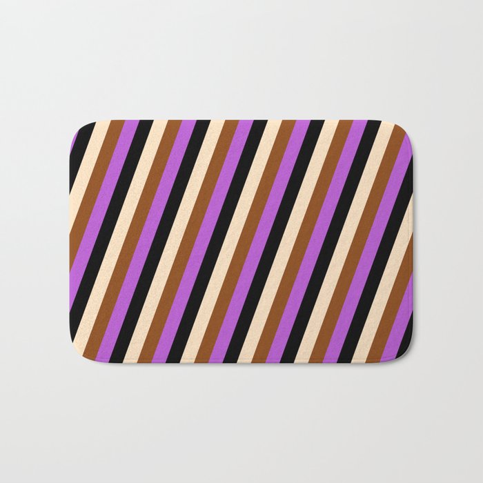 Bisque, Brown, Orchid & Black Colored Striped Pattern Bath Mat