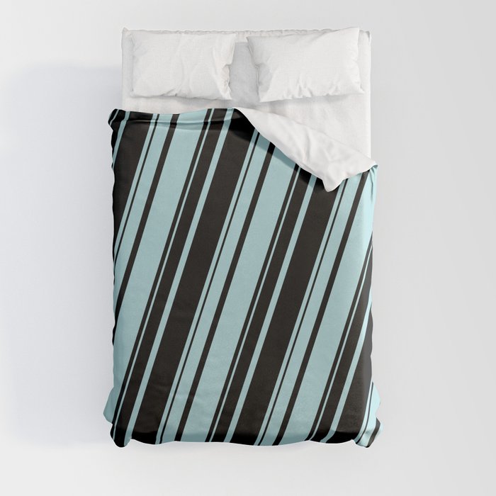 Powder Blue and Black Colored Striped Pattern Duvet Cover