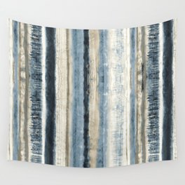 Distressed Blue and White Watercolor Stripe Wall Tapestry