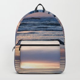 Beach Glow Soothes Soul Backpack | Nature, Photo, Ocean, Sunset, Zen, Blue, Beach, Casual, Coastal, Text 