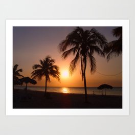 Palm trees at sunset Art Print