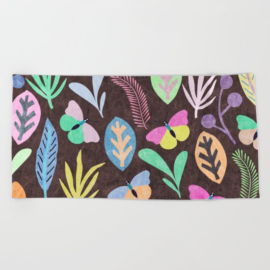 Flower and Butterfly III Beach Towel