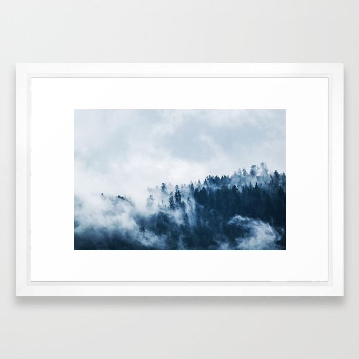 Clouds White Fog Trees Forest Landscape Nature Timber Woods Photography Framed Art Print