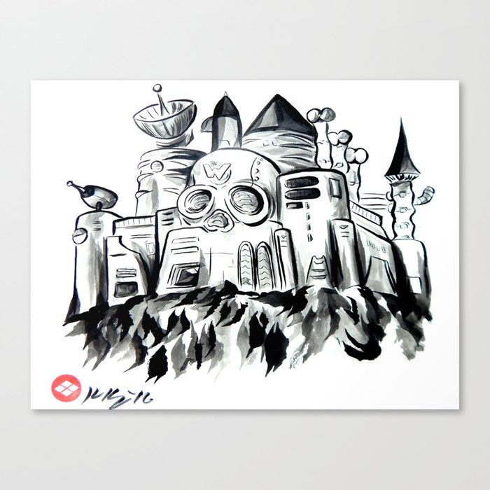 wily castle japanese sumi e painting canvas print by knappink