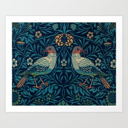 William Morris Blue Bird Wall Paper Pattern Vintage Bird and Floral Pattern Victorian Blue Bird Wall Paper Art Print