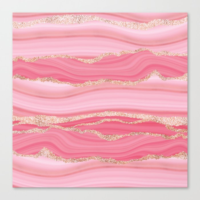 Blush Pink And Gold Marble Stripes Canvas Print