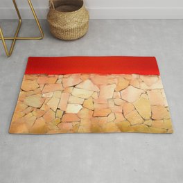 Urban Tiled Wall and Red Paint Rug