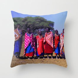 Warm Welcome to a Massai Village - Kenya, Africa Throw Pillow