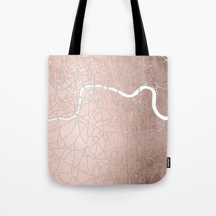RoseGold on White London Street Map II Tote Bag