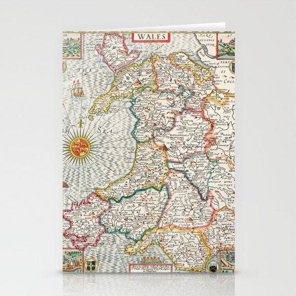 Vintage map of Wales Stationery Cards