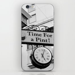 Time for a beer, vintage bar sign in black and white | Moment of relax iPhone Skin