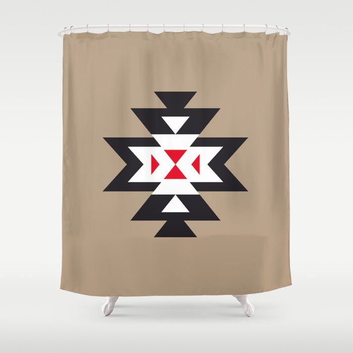 Navajo Aztec Pattern Black White Red On Light Brown Shower Curtain By Pelaxy Society6