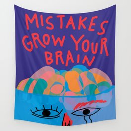 Mistakes grow your brain - Minimal Abstract Shapes Contemporary Organic Lettering Style Wall Tapestry