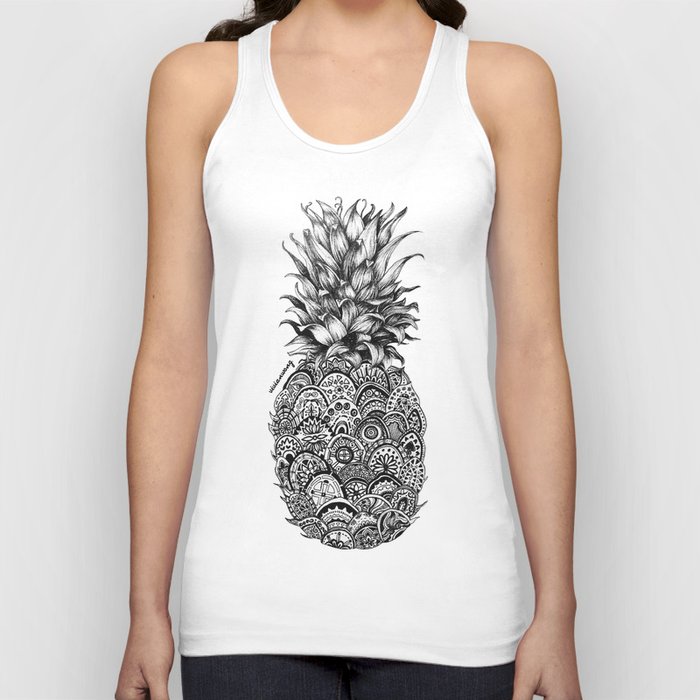 Pineapple Zentangle Black and White Pen Drawing Tank Top