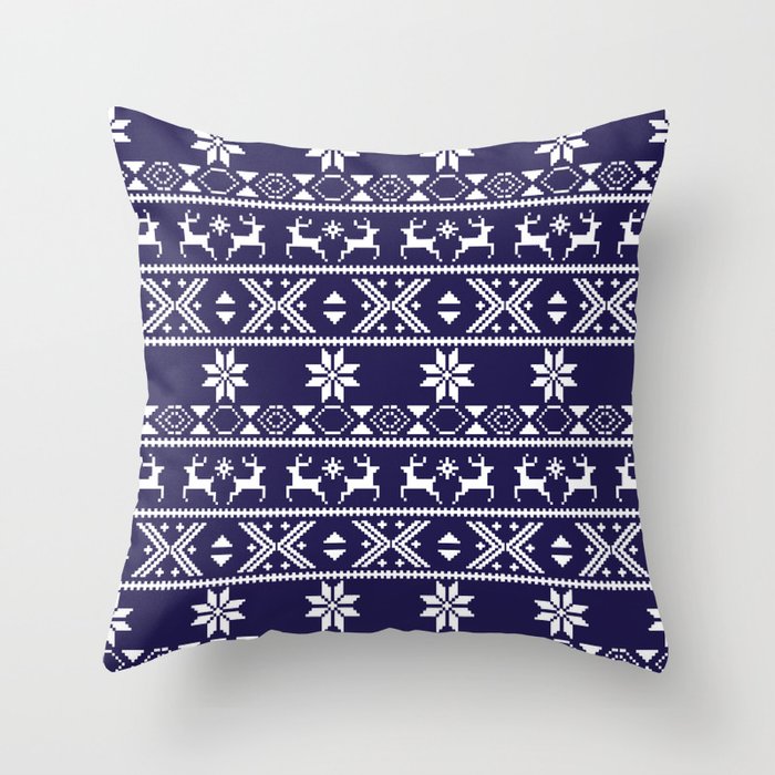Fair Isle Blue Christmas Throw Pillow by BruxaMagica susycosta