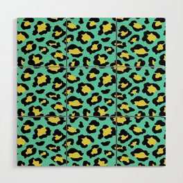 Leopard print neon green and yellow Wood Wall Art