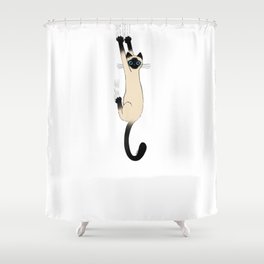 Siamese Cat Hanging On Shower Curtain