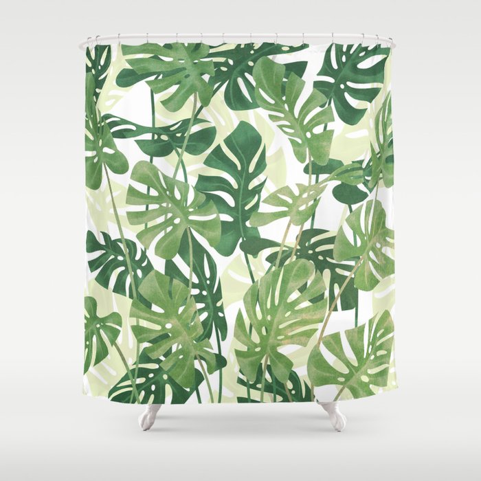 Vintage Monstera Leaves Shower Curtain By Ikerpazstudio Society6 Vintage Monstera Leaves Shower Curtain