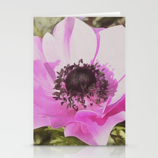 Artistic Pastel Pink Anemone Wildflower Stationery Cards