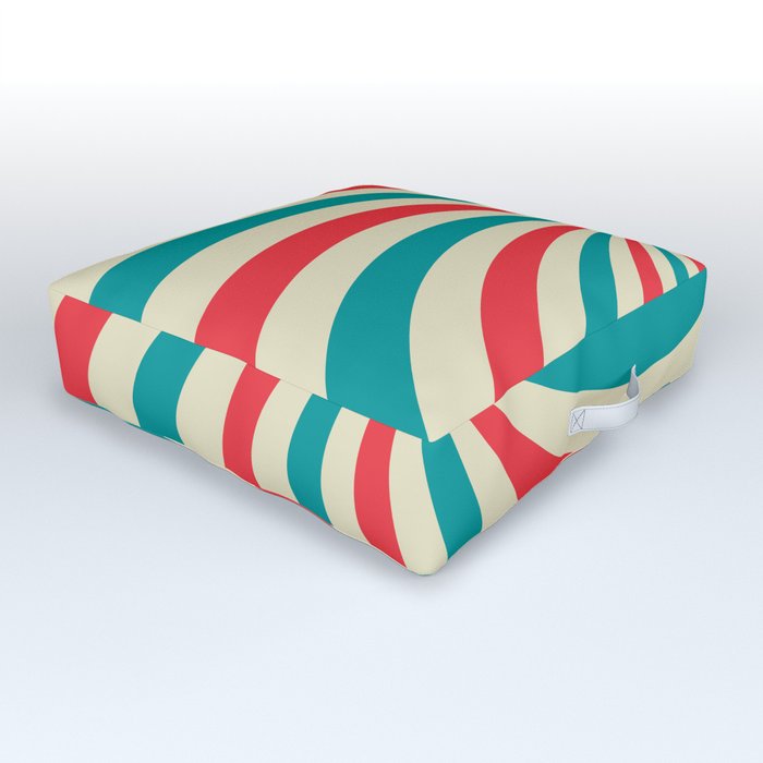 Retro background with curved, rays or stripes in the center. Rotating, spiral stripes. Sunburst or sun burst retro background. Turquoise and red colors. Vintage illustration Outdoor Floor Cushion