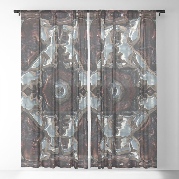 Blue And Copper Metallic Pattern Sheer Curtain By Moodymuse Society6
