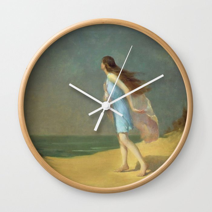 Girl on the Beach; lonely solitary female figure coastal portrait painting by Frank Richards Wall Clock
